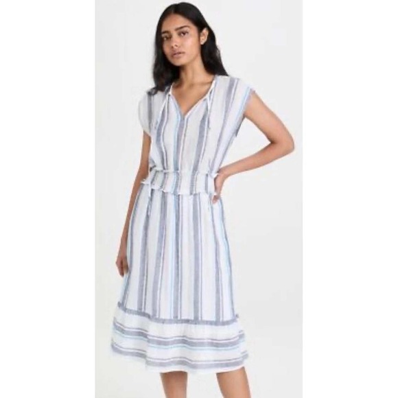 Rails Dresses & Skirts - Rails Ashlyn Linen Blend Midi Dress XL Blue Stripe Smocked Coastal Beach Boho
